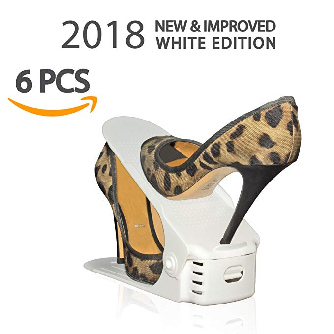2018 White Edition Shoe Slots (6 pack) - Adjustable Shoe Organizer Space Saver